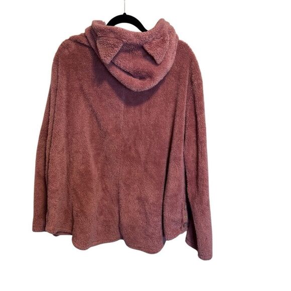 Women’s Cozy Pink Teddy Jacket w/ Cat Ear Hood Button Down Long Sleeve, Size 14 - Picture 11 of 13